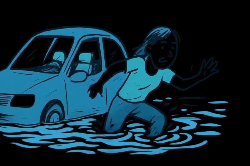 Segundos en el agua: una joven de 19 años se abre paso fuera de un coche inundado en Palma