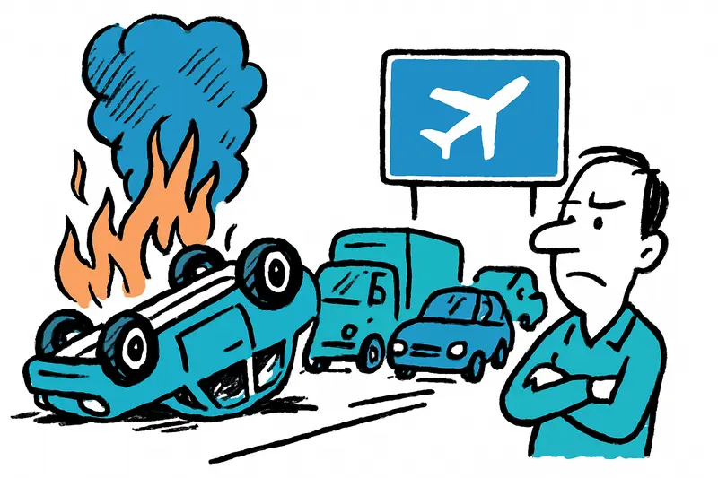 Coche vuelca y arde en la autopista del aeropuerto: lo que nos dice el atasco