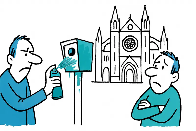 Pintada en radar frente a la catedral: ¿Quién protege la seguridad vial?