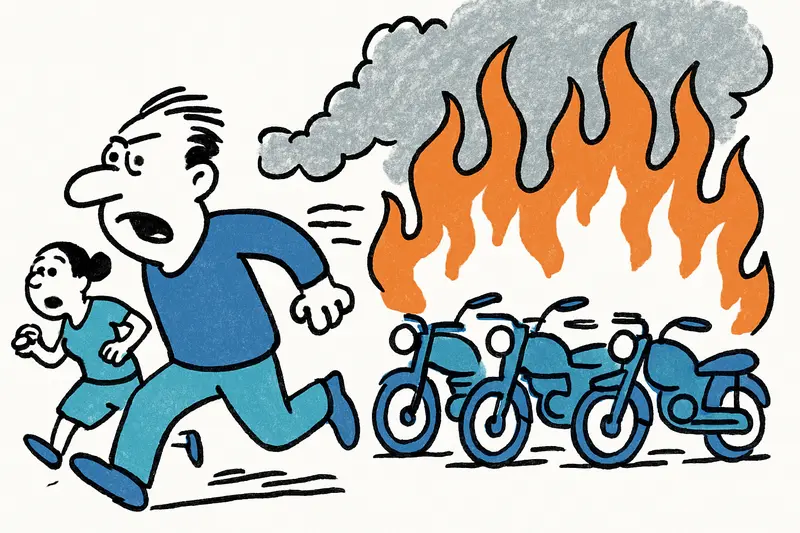Incendio en el Ballermann: cuatro motocicletas en llamas — vecinos huyen por el humo