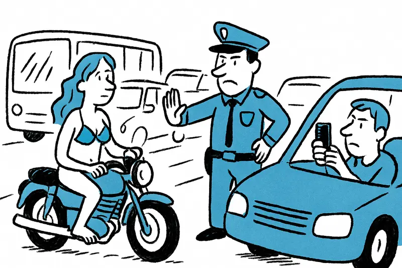 Semidesnuda en la Vía de Cintura: un control de seguridad en medio del tráfico