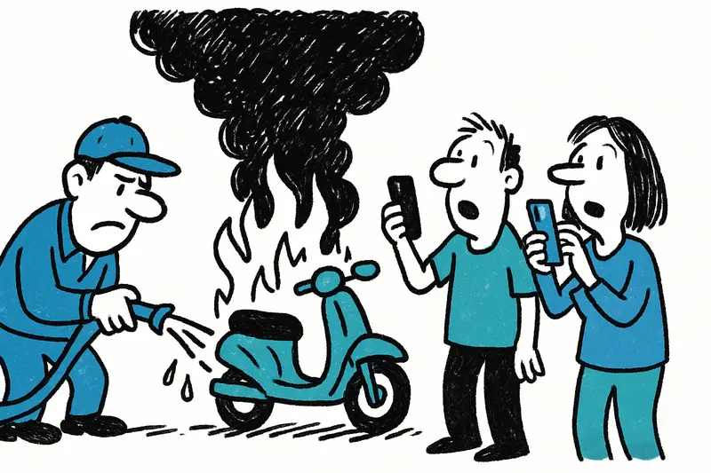 Incendio de motocicleta en Palma: columna de humo negra sobre la Calle Sindicat